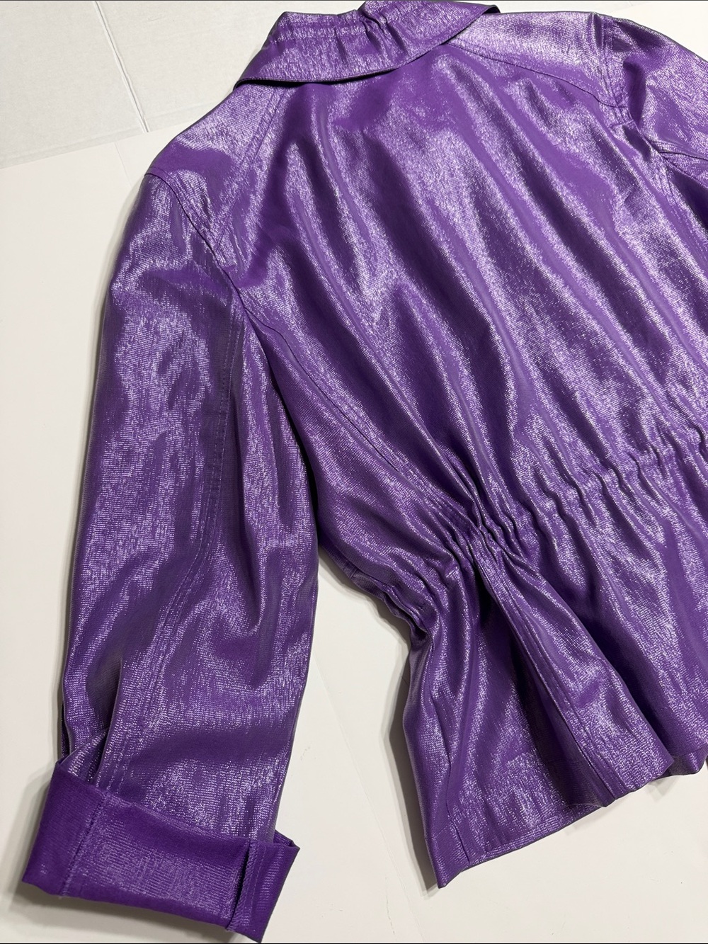 Ruby Rd. Shimmery iridescent Purple Drawstring Utility Jacket - Picture 12 of 14